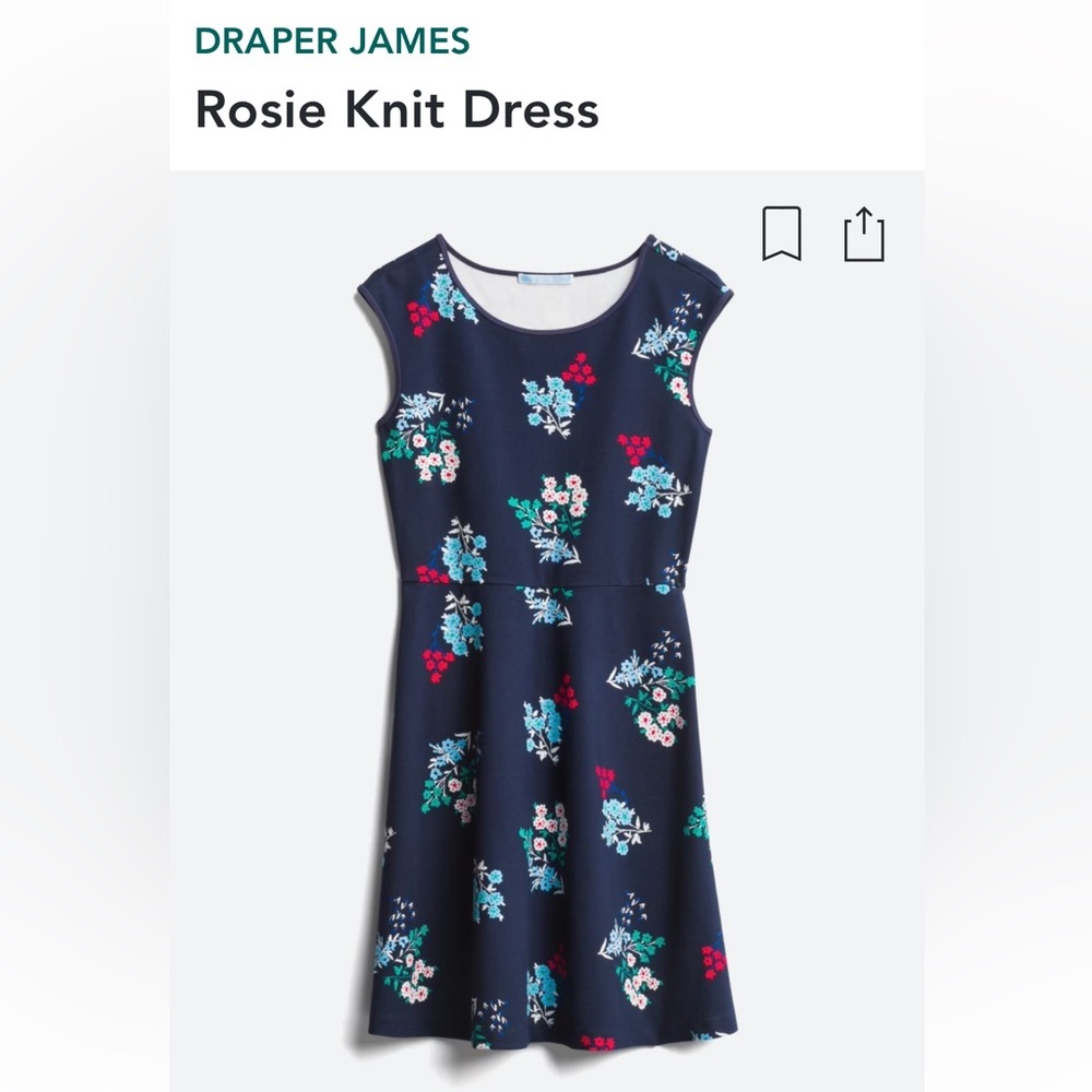 NWT DRAPER JAMES dress size M navy blue white floral Rosie knit dress